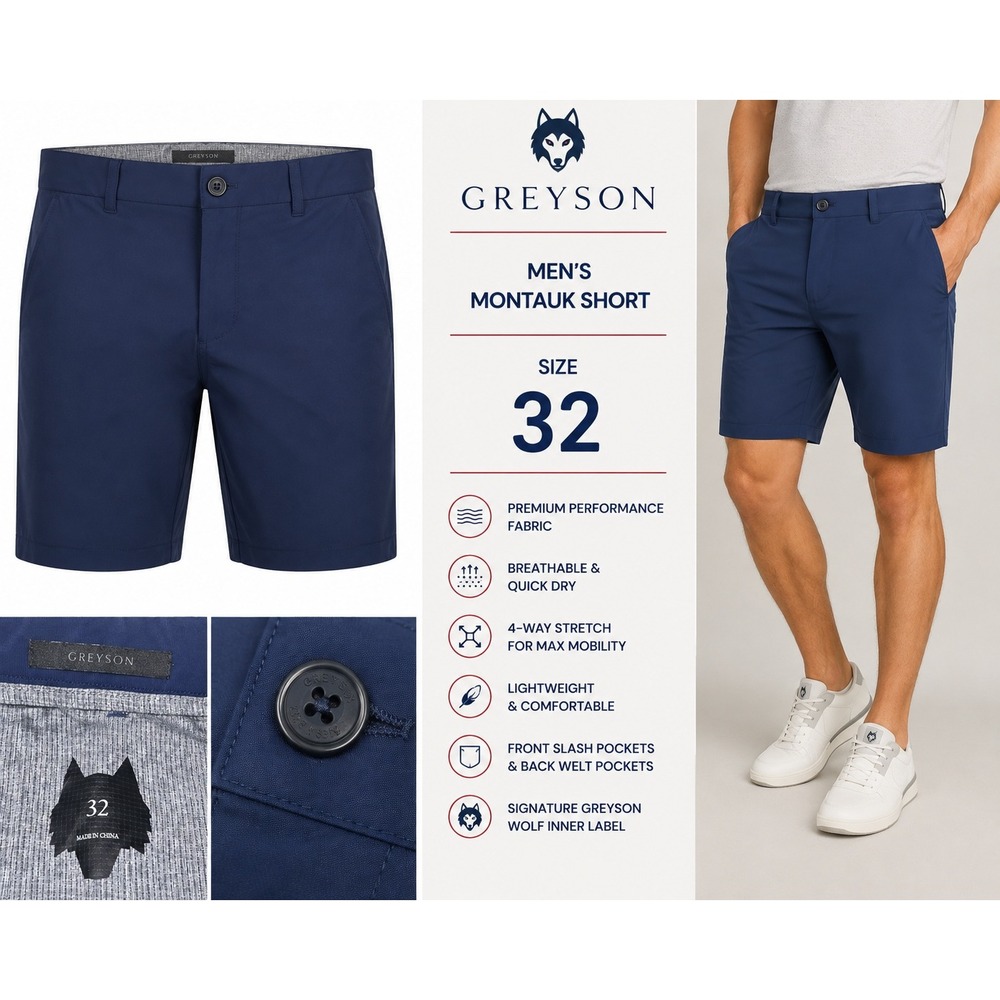 Greyson Montauk Shorts Mens 32 Navy Blue Golf Performance 4-Way Stretch